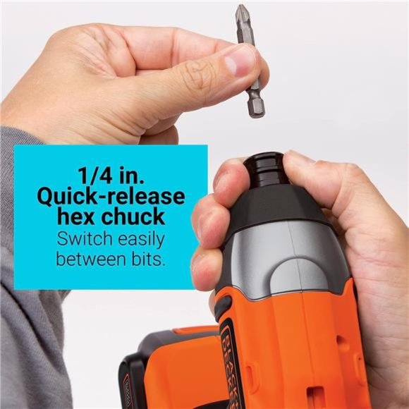 BLACK+DECKER 20V MAX* POWERCONNECT 1/4 in. Cordless Impact Driver Kit (BDCI20C) - Picture 3 of 7